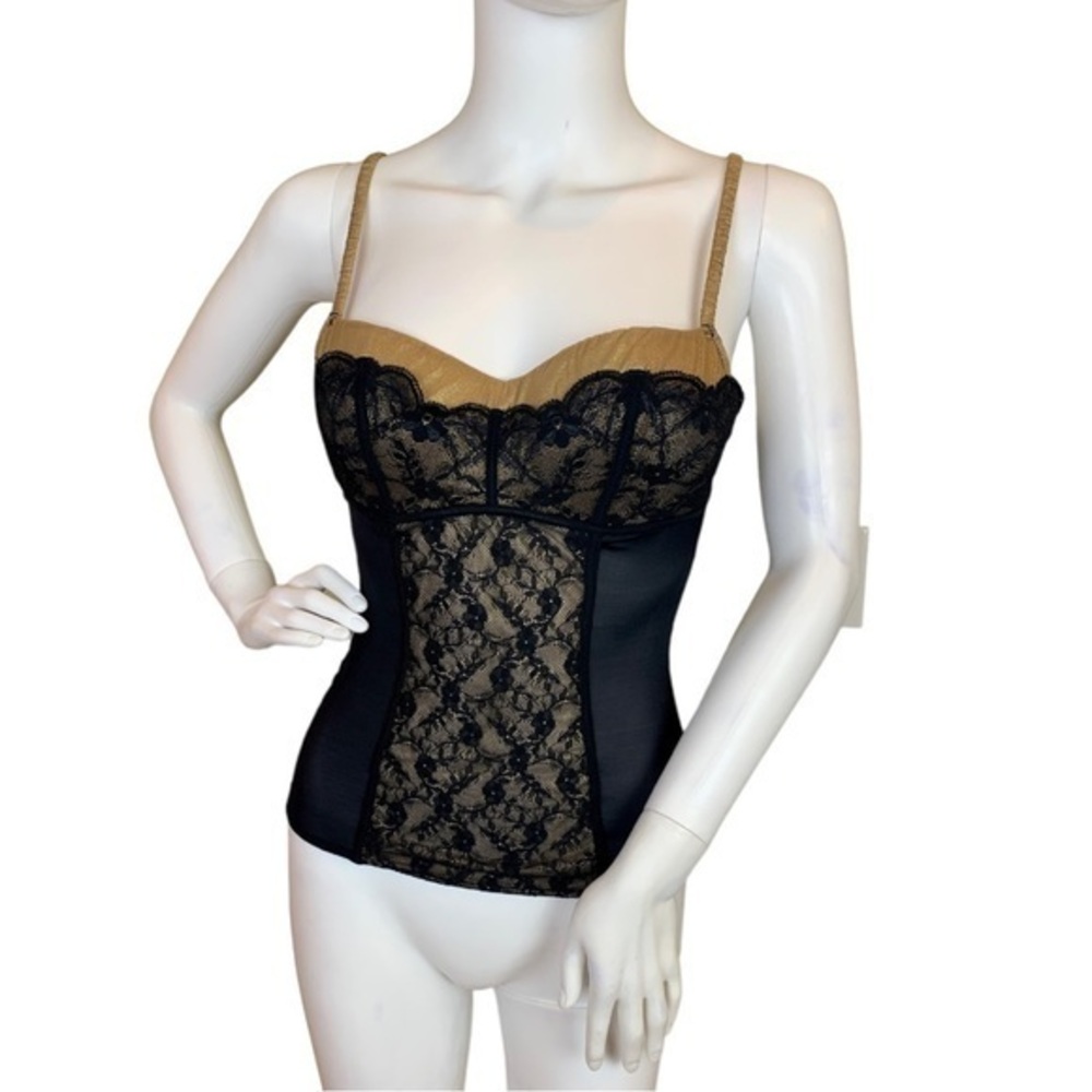 Intimissimi Bustier Metallic Gold with Floral Black Lace Overlay Size 34C